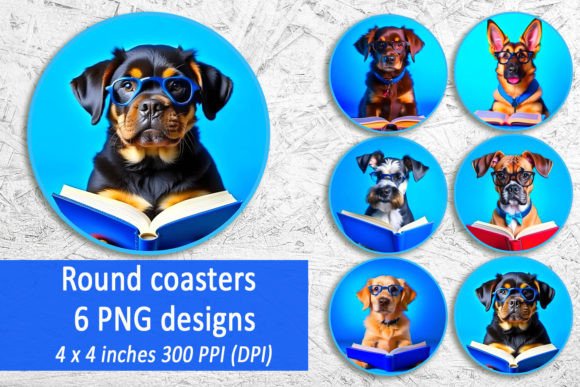 Dog and Book Round Coaster Bundle PNG
